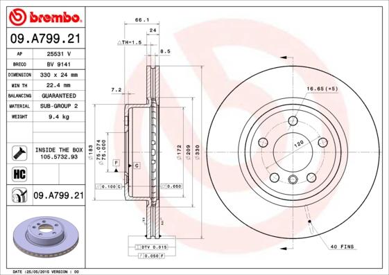 Brembo 09.A799.21 - Bremžu diski ps1.lv