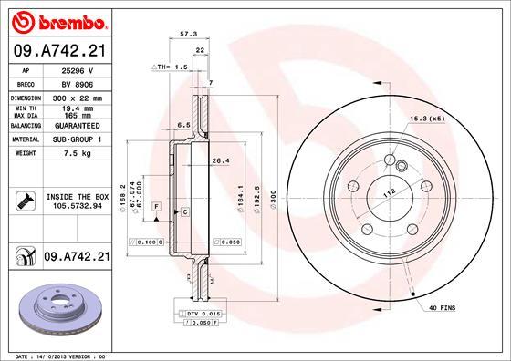 Brembo 09.A742.21 - Bremžu diski ps1.lv