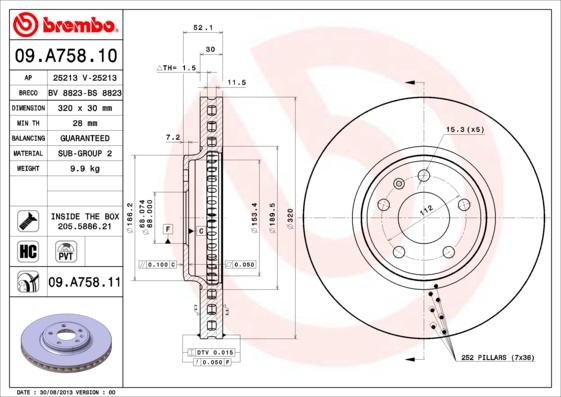 Brembo 09.A758.10 - Bremžu diski ps1.lv