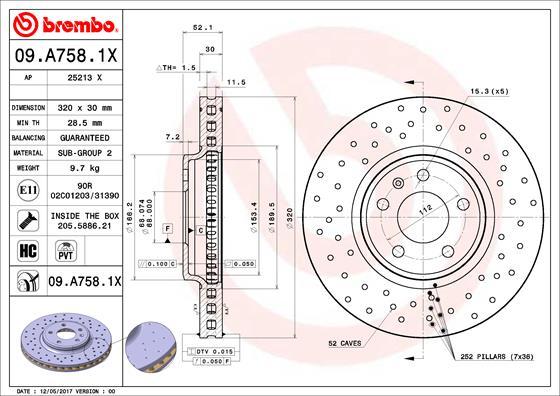 Brembo 09.A758.1X - Bremžu diski ps1.lv