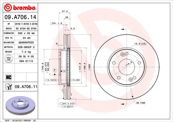 Brembo 09.A706.11 - Bremžu diski ps1.lv