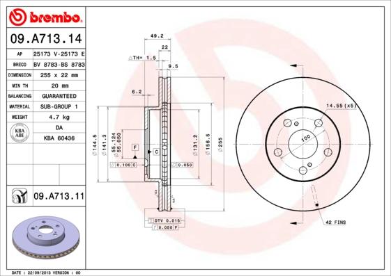 Brembo 09.A713.14 - Bremžu diski ps1.lv