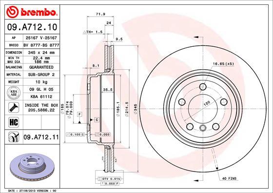 Brembo 09.A712.10 - Bremžu diski ps1.lv