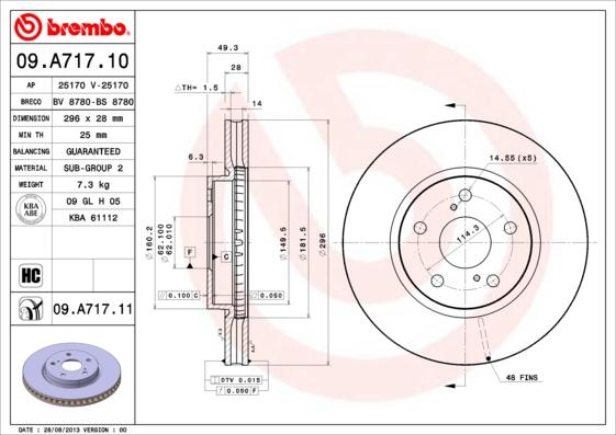 Brembo 09.A717.11 - Bremžu diski ps1.lv