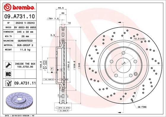 Brembo 09.A731.10 - Bremžu diski ps1.lv