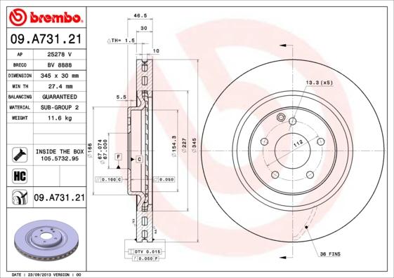 Brembo 09.A731.21 - Bremžu diski ps1.lv