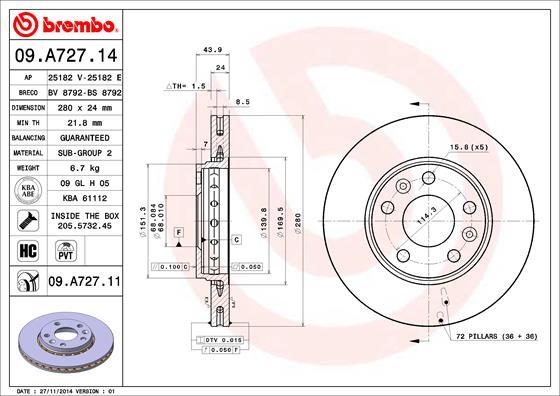 Brembo 09.A727.14 - Bremžu diski ps1.lv