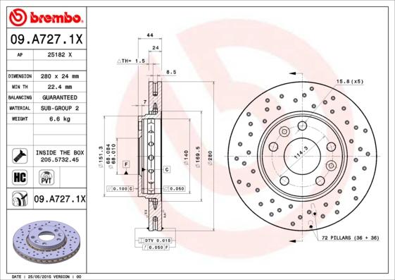 Brembo 09.A727.1X - Bremžu diski ps1.lv