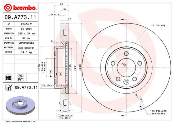 Brembo 09.A773.11 - Bremžu diski ps1.lv