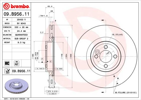 Brembo 09.B956.11 - Bremžu diski ps1.lv