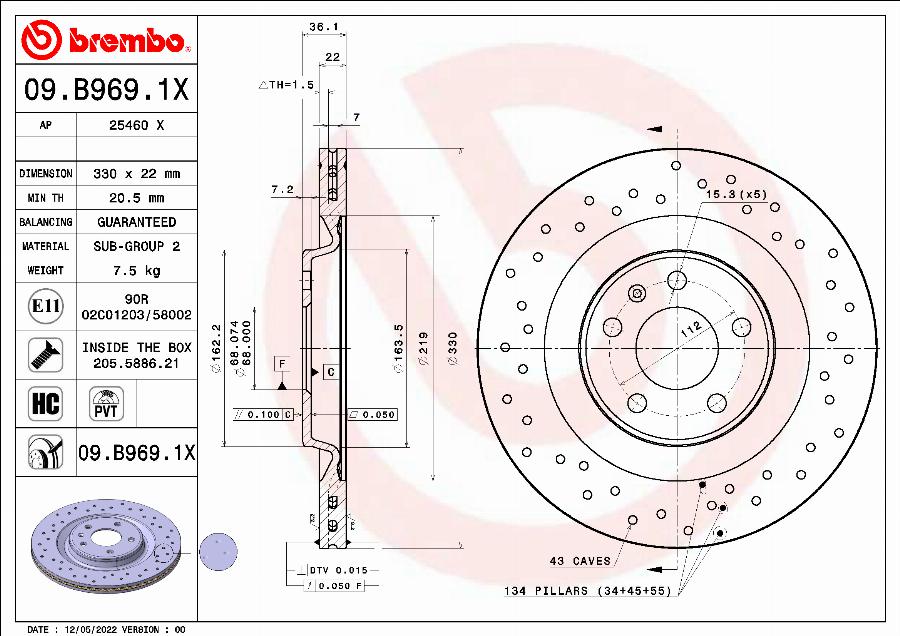 Brembo 09.B969.1X - Bremžu diski ps1.lv