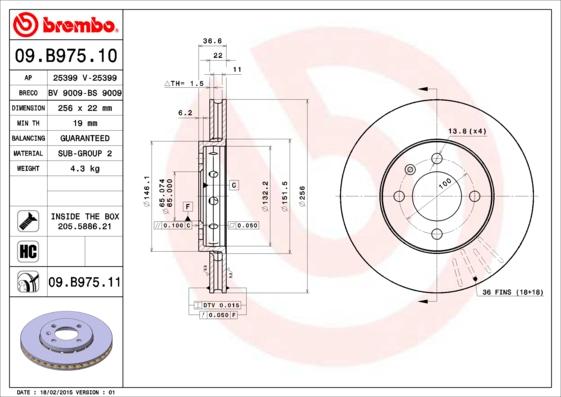 Brembo 09.B975.10 - Bremžu diski ps1.lv