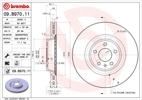 Brembo 09.B970.11 - Bremžu diski ps1.lv