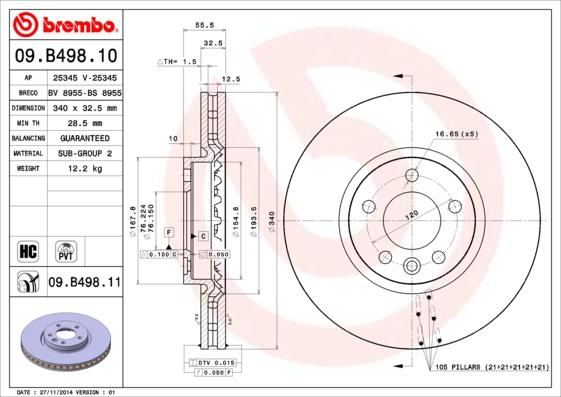 Brembo 09.B498.11 - Bremžu diski ps1.lv