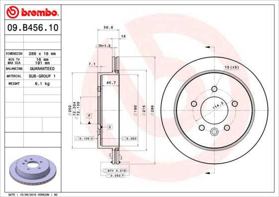 Brembo 09.B456.10 - Bremžu diski ps1.lv