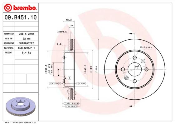 Brembo 09.B451.10 - Bremžu diski ps1.lv