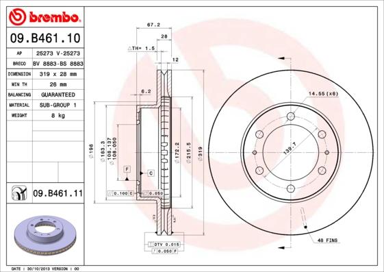 Brembo 09.B461.10 - Bremžu diski ps1.lv