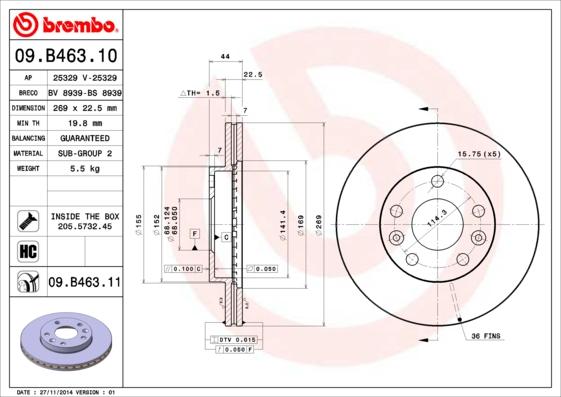 Brembo 09.B463.11 - Bremžu diski ps1.lv