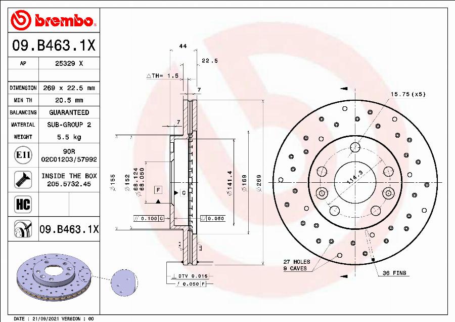 Brembo 09.B463.1X - Bremžu diski ps1.lv