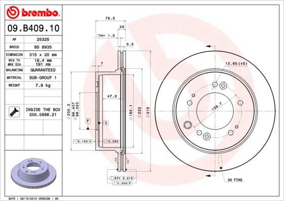 Brembo 09.B409.10 - Bremžu diski ps1.lv