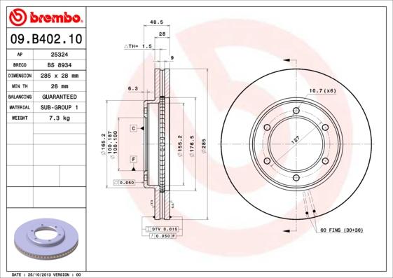 Brembo 09.B402.10 - Bremžu diski ps1.lv