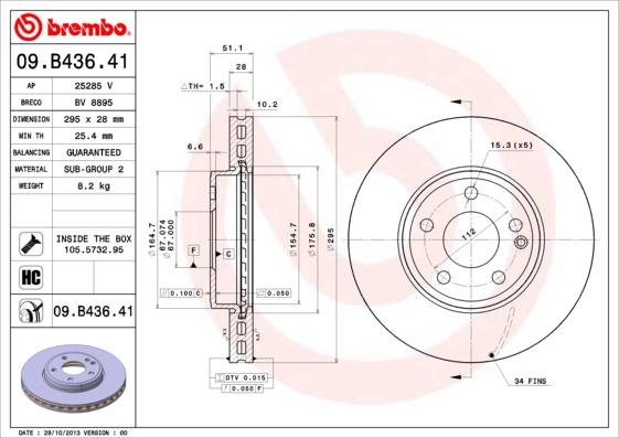 Brembo 09.B436.41 - Bremžu diski ps1.lv