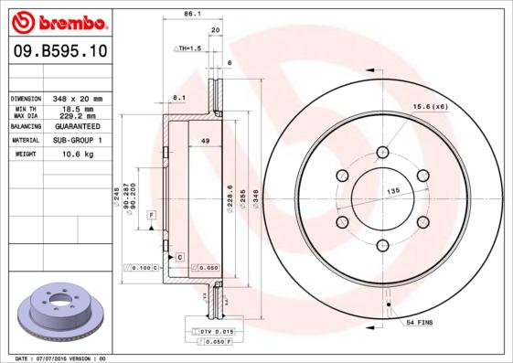 Brembo 09.B595.11 - Bremžu diski ps1.lv