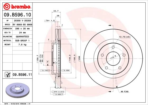 Brembo 09.B596.11 - Bremžu diski ps1.lv