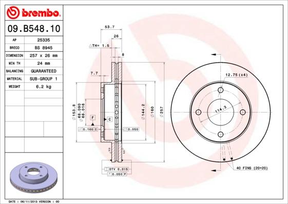 Brembo 09.B548.10 - Bremžu diski ps1.lv