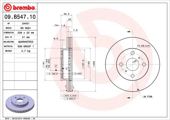 Brembo 09.B547.10 - Bremžu diski ps1.lv