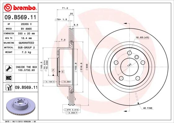 Brembo 09.B569.11 - Bremžu diski ps1.lv