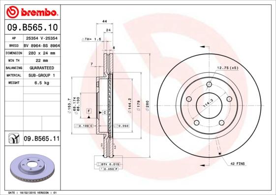 Brembo 09.B565.10 - Bremžu diski ps1.lv