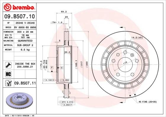 Brembo 09.B507.11 - Bremžu diski ps1.lv