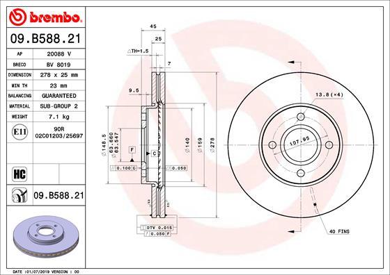 Brembo 09.B588.21 - Bremžu diski ps1.lv