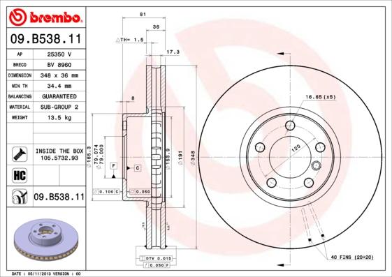 Brembo 09.B538.11 - Bremžu diski ps1.lv