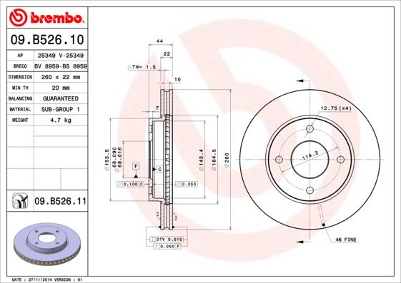 Brembo 09.B526.10 - Bremžu diski ps1.lv