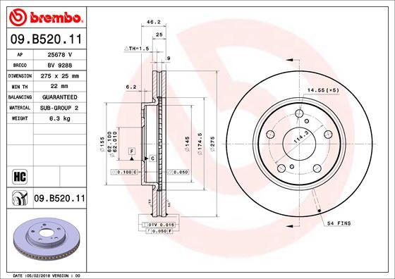 Brembo 09.B520.11 - Bremžu diski ps1.lv