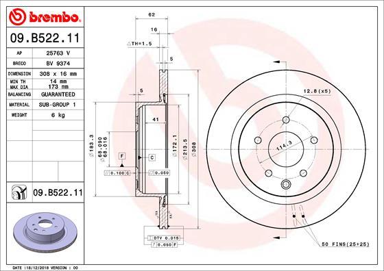 Brembo 09.B522.11 - Bremžu diski ps1.lv