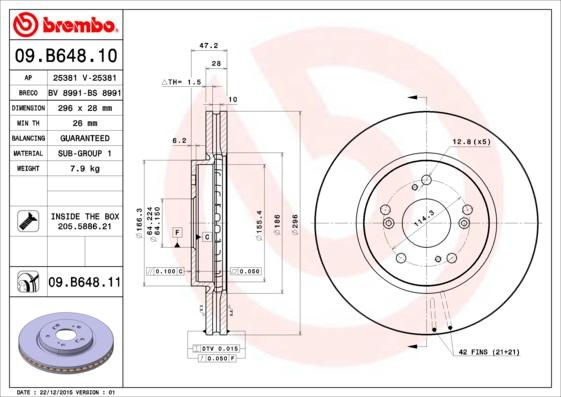 Brembo 09.B648.10 - Bremžu diski ps1.lv