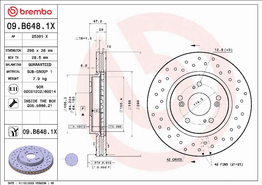 Brembo 09.B648.1X - Bremžu diski ps1.lv