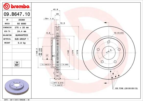 Brembo 09.B647.10 - Bremžu diski ps1.lv