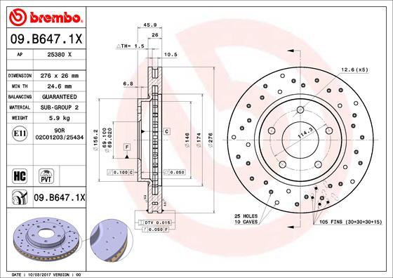 Brembo 09.B647.1X - Bremžu diski ps1.lv