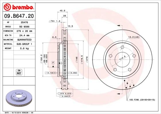 Brembo 09.B647.20 - Bremžu diski ps1.lv