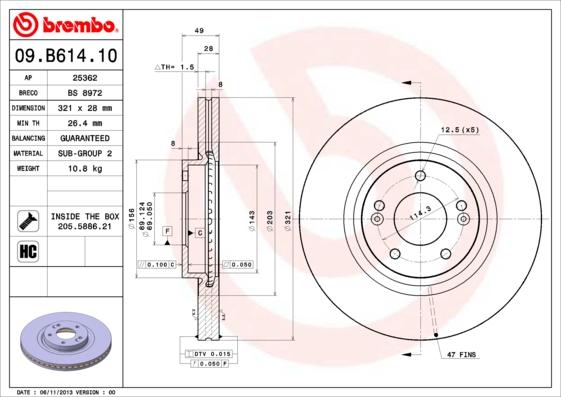 Brembo 09.B614.10 - Bremžu diski ps1.lv