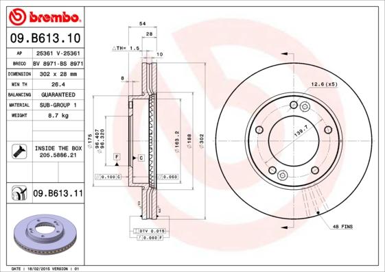 Brembo 09.B613.10 - Bremžu diski ps1.lv