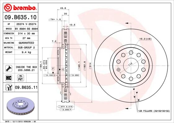 Brembo 09.B635.10 - Bremžu diski ps1.lv