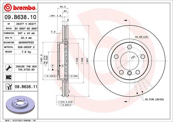 Brembo 09.B638.11 - Bremžu diski ps1.lv