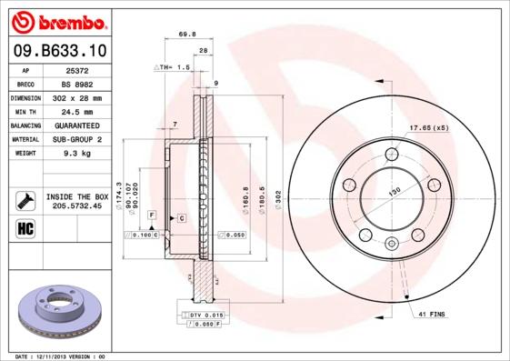 Brembo 09.B633.10 - Bremžu diski ps1.lv