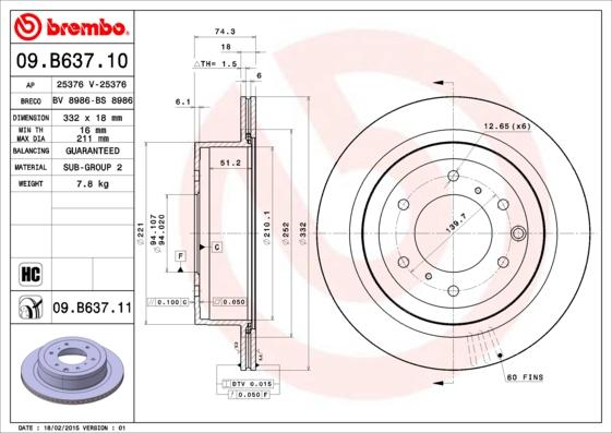 Brembo 09.B637.11 - Bremžu diski ps1.lv