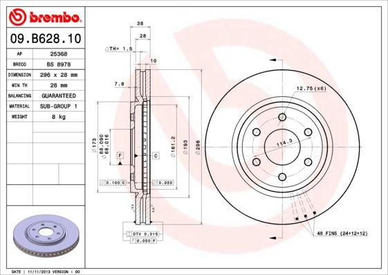 Brembo 09.B628.10 - Bremžu diski ps1.lv